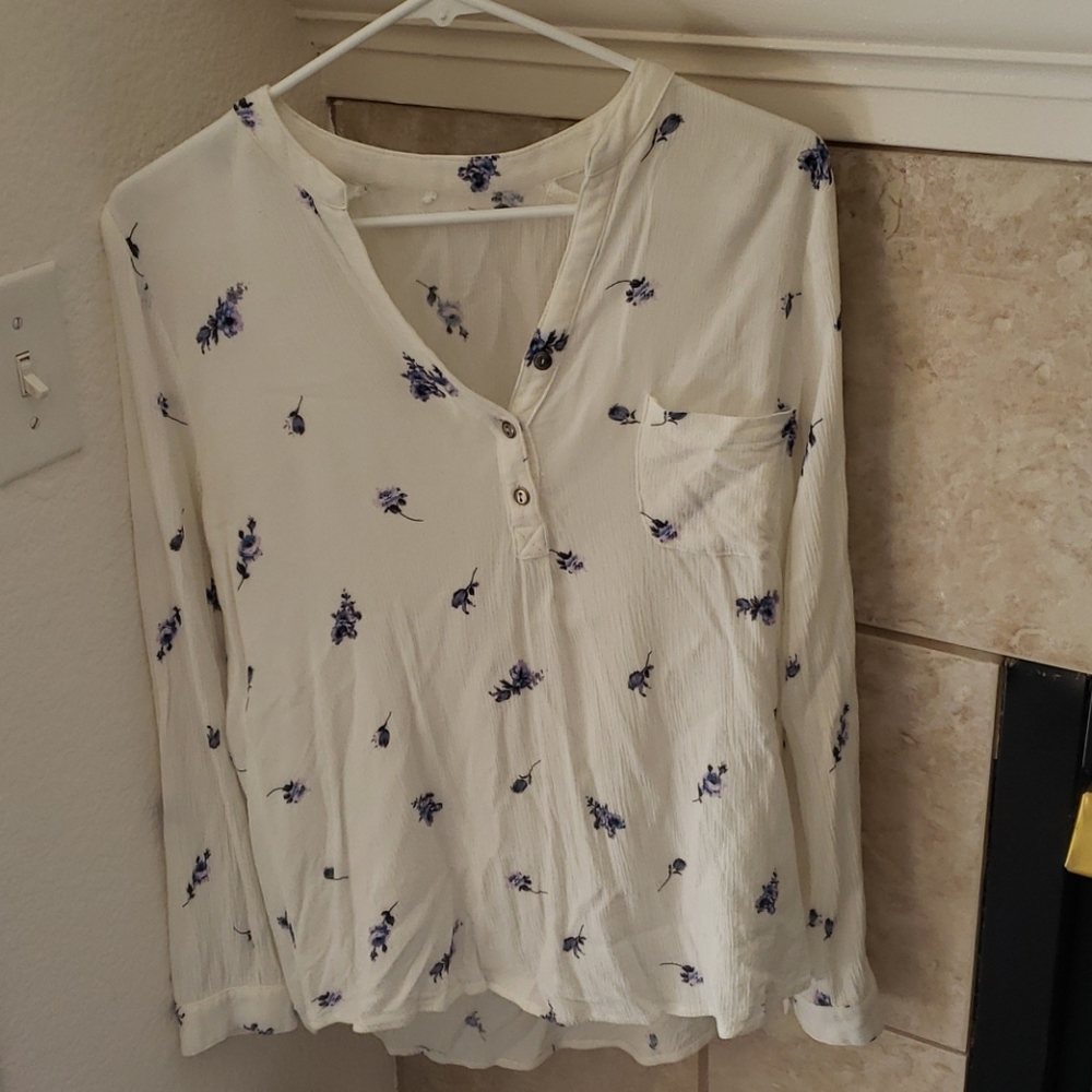 White Blouse with Long Sleeves and Floral Print